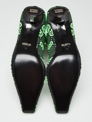 Gucci Black Green GG Tech Fabric Ankle Booties 39 sz