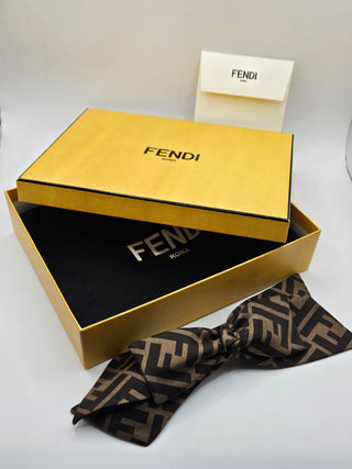 Fendi Brown Zucca Logo Printed Bow Hair Clip