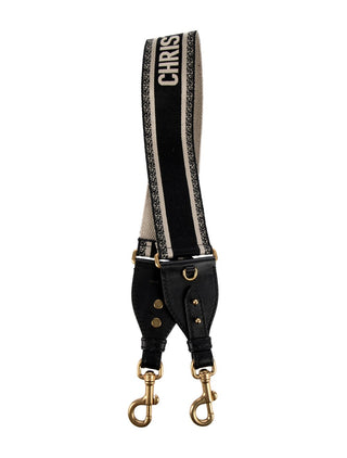 Christian Dior Black Logo Patterned Bag Strap w/ Gold-toned Clasp Hardware