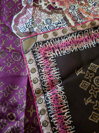 Louis Vuitton Brown Multicolor LV Monogram Map Pattern Silk Scarf