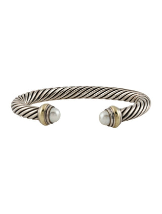 David Yurman Sterling Silver Cultured Pearl Cable Cuff Bracelet