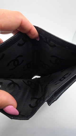 Chanel Black Leather Vintage Interlocking CC Logo Wallet