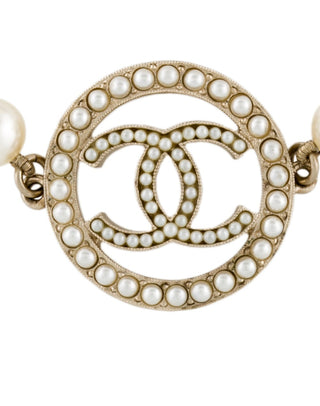 Chanel Gold-tone Faux Pearl Interlocking CC Charm Bracelet