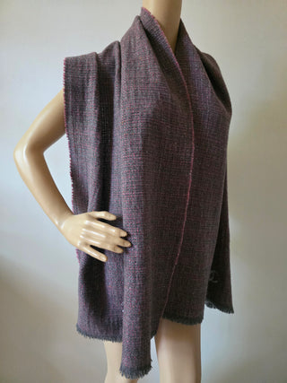 Chanel Grey Pink Cashmere Interlocking CC Metallic Thread Fringe Scarf