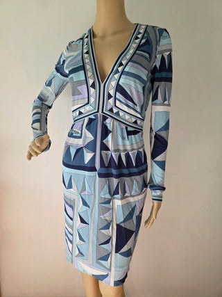 Emilio Pucci Blue Multicolor Signature Print Summer Dress 4 US sz