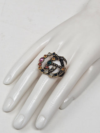 Gucci Crystal 'GG' Logo Cocktail Ring SZ 6.75 M