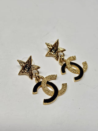 CHANEL Gold-tone 2024 Enamel Star CC Drop Earring