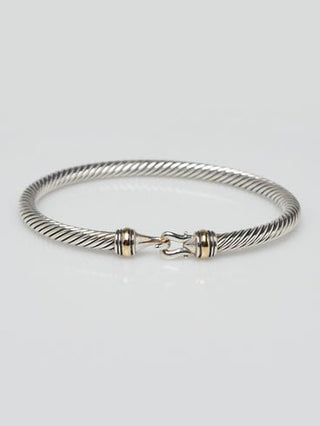 David Yurman 3 mm 18 k Gold Sterling Silver Buckle Classic Cable Bracelet