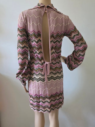 M Missoni Pink Multicolor Wool long-sleeved Dress IT 44
