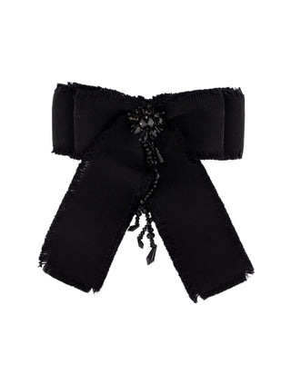 Gucci Black Crystal Grosgrain Ribbon Bow Brooch