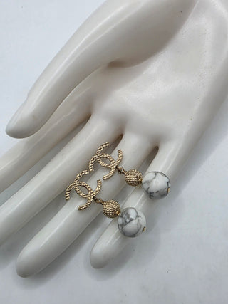 Chanel Gold-tone White Stone inside CC Drop Earrings
