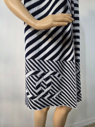 Chanel Blue White Cashmere Interlocking CC Logo Scarf