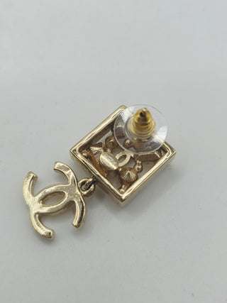 Chanel Gold-tone Faux Pearl Strass Cluster Interlocking CC Drop Earrings