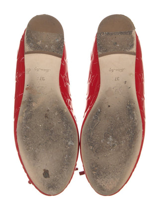 Louis Vuitton Red Patent Leather Bow Accents Ballet Flats 37 sz