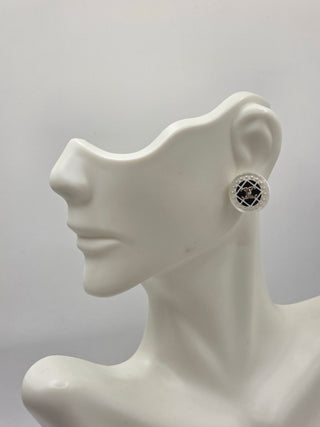 Chanel White Faux Pearl Resin Interlocking CC Stud Earrings