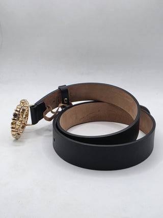 Gucci Black Leather Gold-tone GG Buckle Belt XS sz