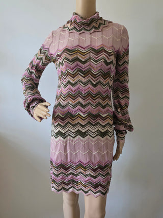 M Missoni Pink Multicolor Wool long-sleeved Dress IT 44
