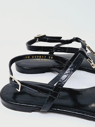 Sexy SAINT LAURENT Black leather Cassandra T-Strap Sandals 38 EU