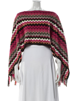 Missoni Red Multicolor Wool Striped Poncho Scarf