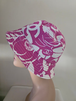 Chanel Pink White Interlocking CC Coco Beach Bucket Hat M sz