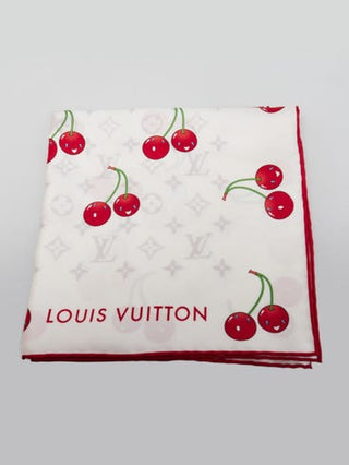 Louis Vuitton x TM White LV Monogram Cerises Silk Square Scarf