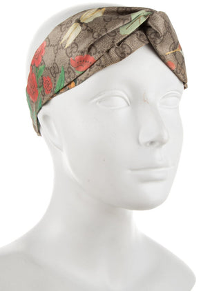 Gucci Brown Hg Flora Patterned Printed Gucci Headband M sz