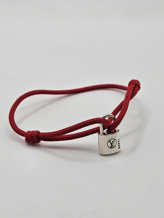 Louis Vuitton Red Silver Lockit Cord Bracelet