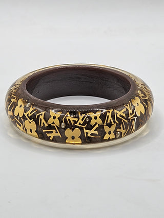 Louis Vuitton Brown Gold-tone Crystal Faux Pearl Resin Inclusion Bangle