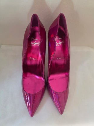 Christian Louboutin Metallic Pink Leather Scalloped Pumps 39.5 sz