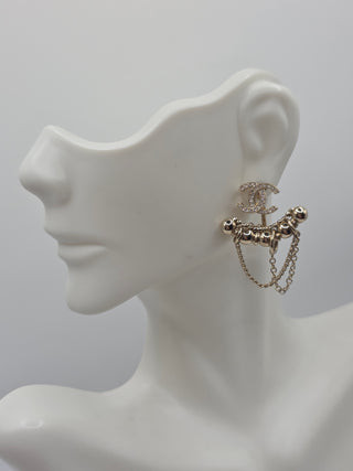 Chanel Gold-tone Strass CC Asymmetrical Ear Cuff Earrings