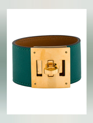 Hermès Green Leather Kelly Dog Wrap Bracelet