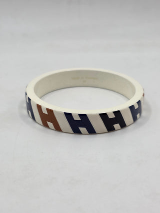 Hermès White Lacquer H en Blais Monogram Bangle M sz