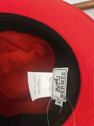 Eye catching Hermès Red Cotton Fedora Hat 58 sz