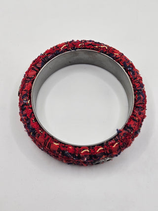 Chanel Red Tweed Interlocking Bangle Bracelet M sz