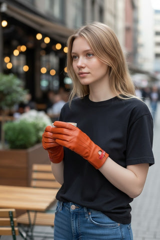 Hermès lambskin leather logo printed gloves 8 sz