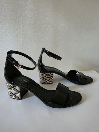 Louis Vuitton Black Patent Leather Silver-tone Sandals 36 sz