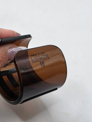 Fendi Brown Resin FF Logo Wide Cuff Bracelet