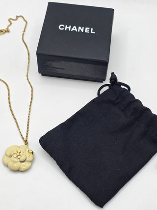 Chanel Gold-tone White Enamel Camelia CC Pendant Necklace