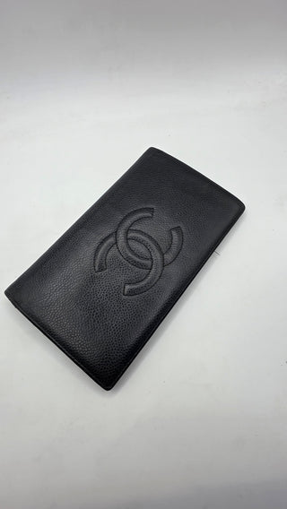 Chanel Black Leather Vintage Interlocking CC Logo Wallet