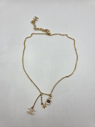 Chanel Gold-tone 2025 Strass Resin CC Star & Perfume Pendant Necklace