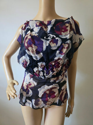 Chanel purple multicolor Interlocking CC Logo Silk blouse US 6