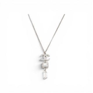 Chanel Silver-tone Interlocking CC Crystal Pendant Necklace