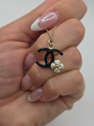 Chanel Gold-tone Enamel Interlocking CC Camelia Pendant Necklace