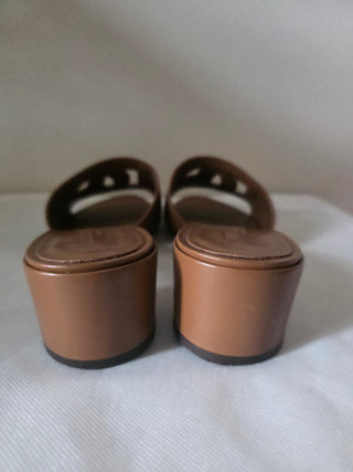 Dolce & Gabbana Brown Leather DG Cutout Slides sandals 39.5 sz