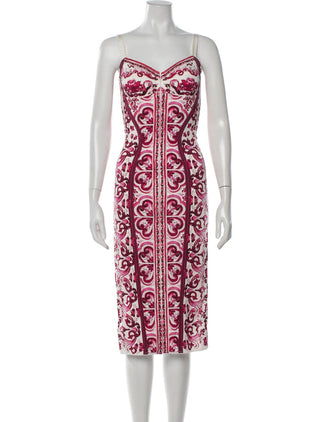 Dolce & Gabbana Pink White Silk Printed Midi Length Dress 4 sz