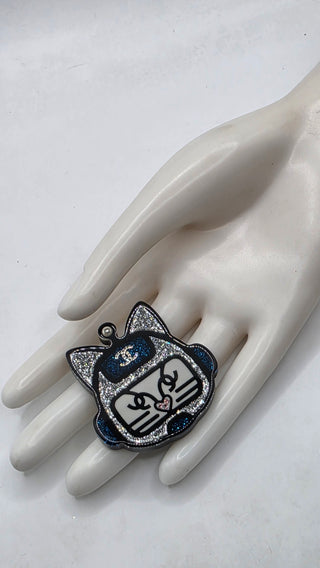 Chanel Faux Pearl Resin Interlocking CC Robot Cat Brooch