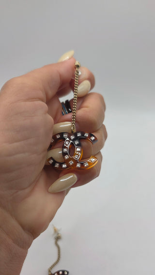 Chanel Gold-tone Brown Resin Strass CC Drop Earrings