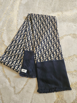 Christian Dior Navy Blue multicolor Silk Diorissimo Printed Scarf