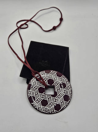 Hermès Black White H Logo Lacquer Tsuba Pendant Necklace