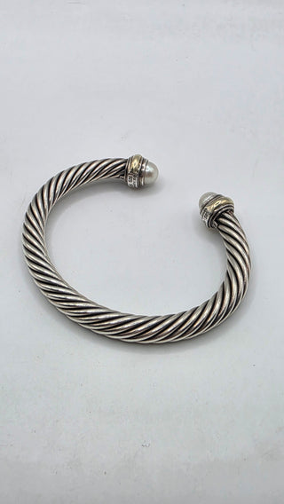 David Yurman Sterling Silver Cultured Pearl Cable Cuff Bracelet
